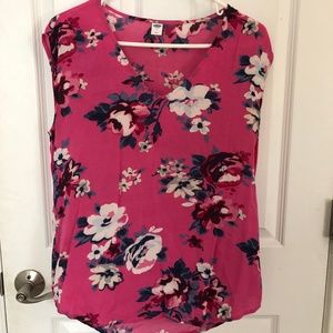 Pink, Navy, and white floral blouse